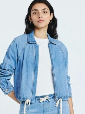 Light Wash Denim Zip Jacket with Drawcord Hem Set 2 piece